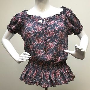 Margret Floral Cinched Waist Chiffon Blouse